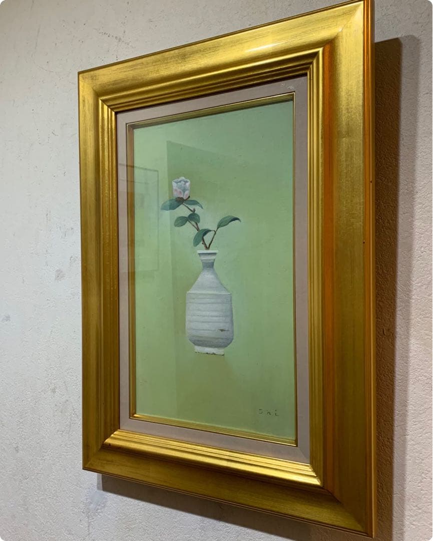 希少　絵画　油彩肉筆画　真作　神門四郎『山茶花』M6サイズ