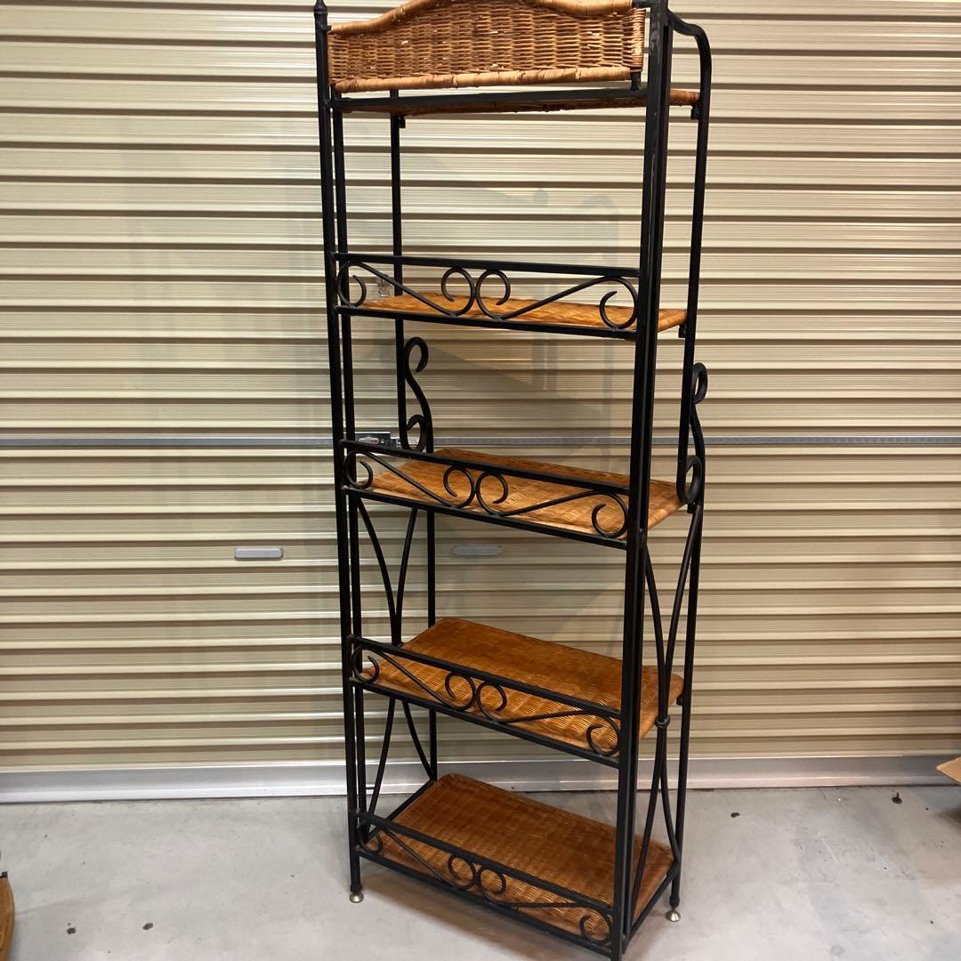 アンティーク調 アイアンフレーム 5段折りたたみラタンラック 飾り棚 花台レトロ