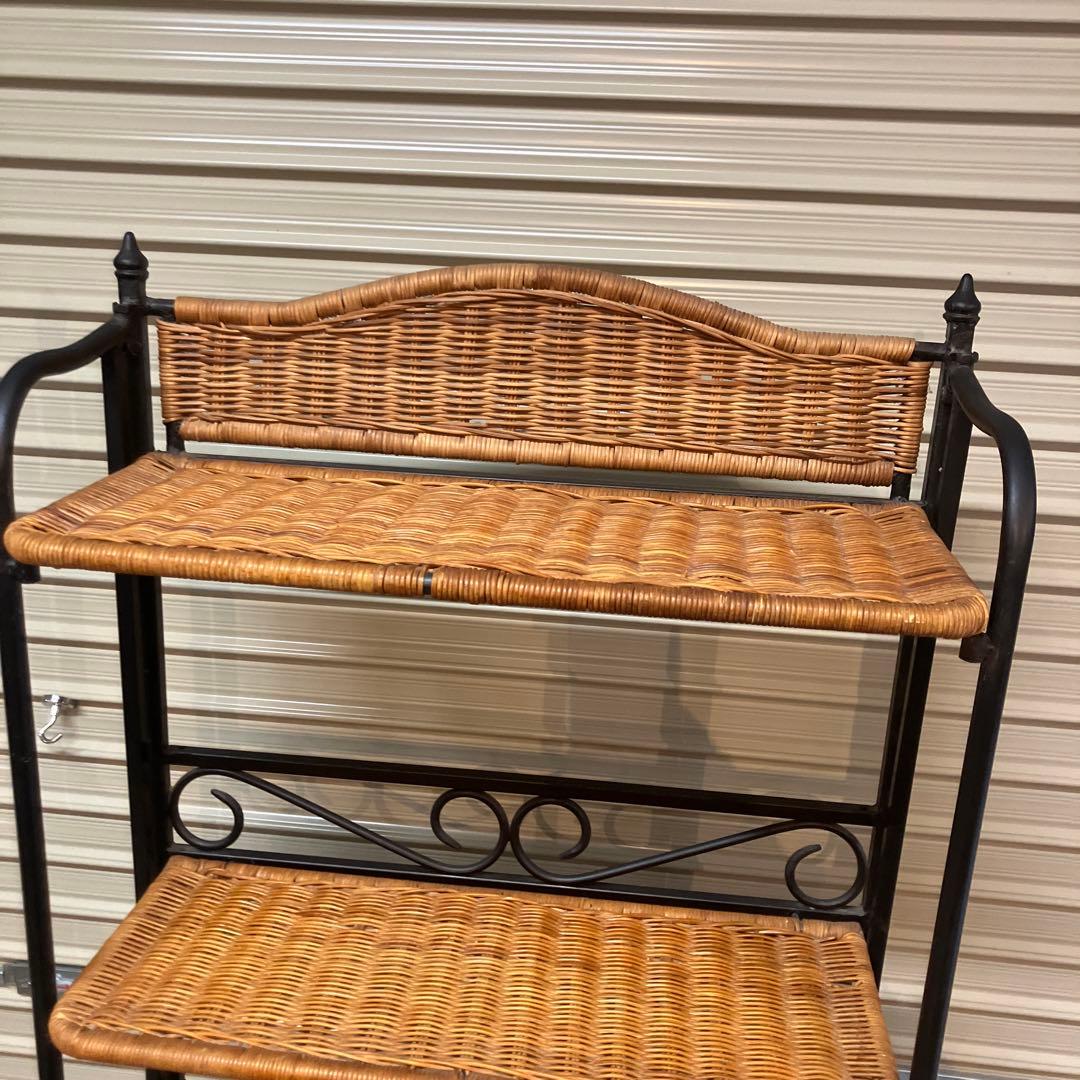 アンティーク調 アイアンフレーム 5段折りたたみラタンラック 飾り棚 花台レトロ