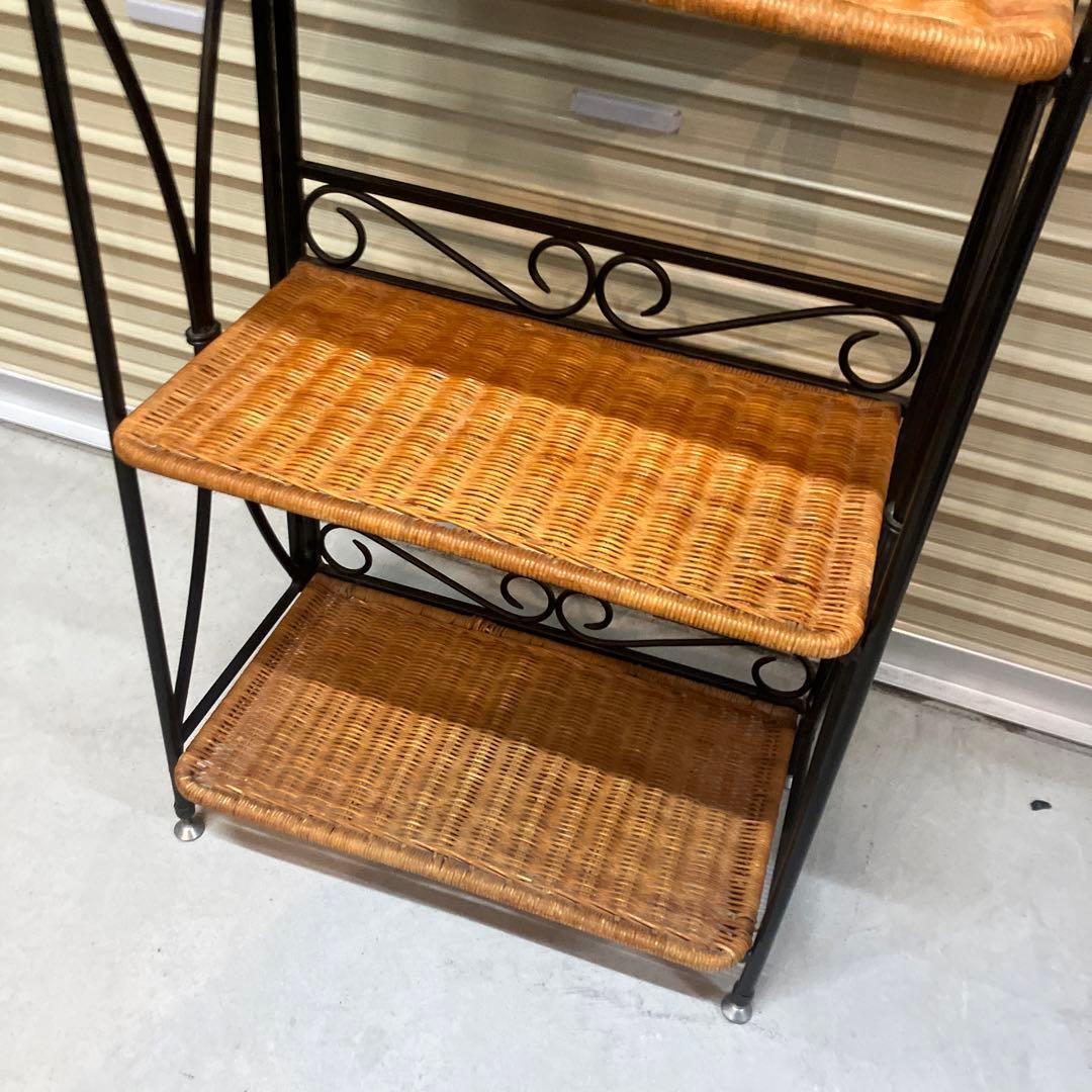 アンティーク調 アイアンフレーム 5段折りたたみラタンラック 飾り棚 花台レトロ