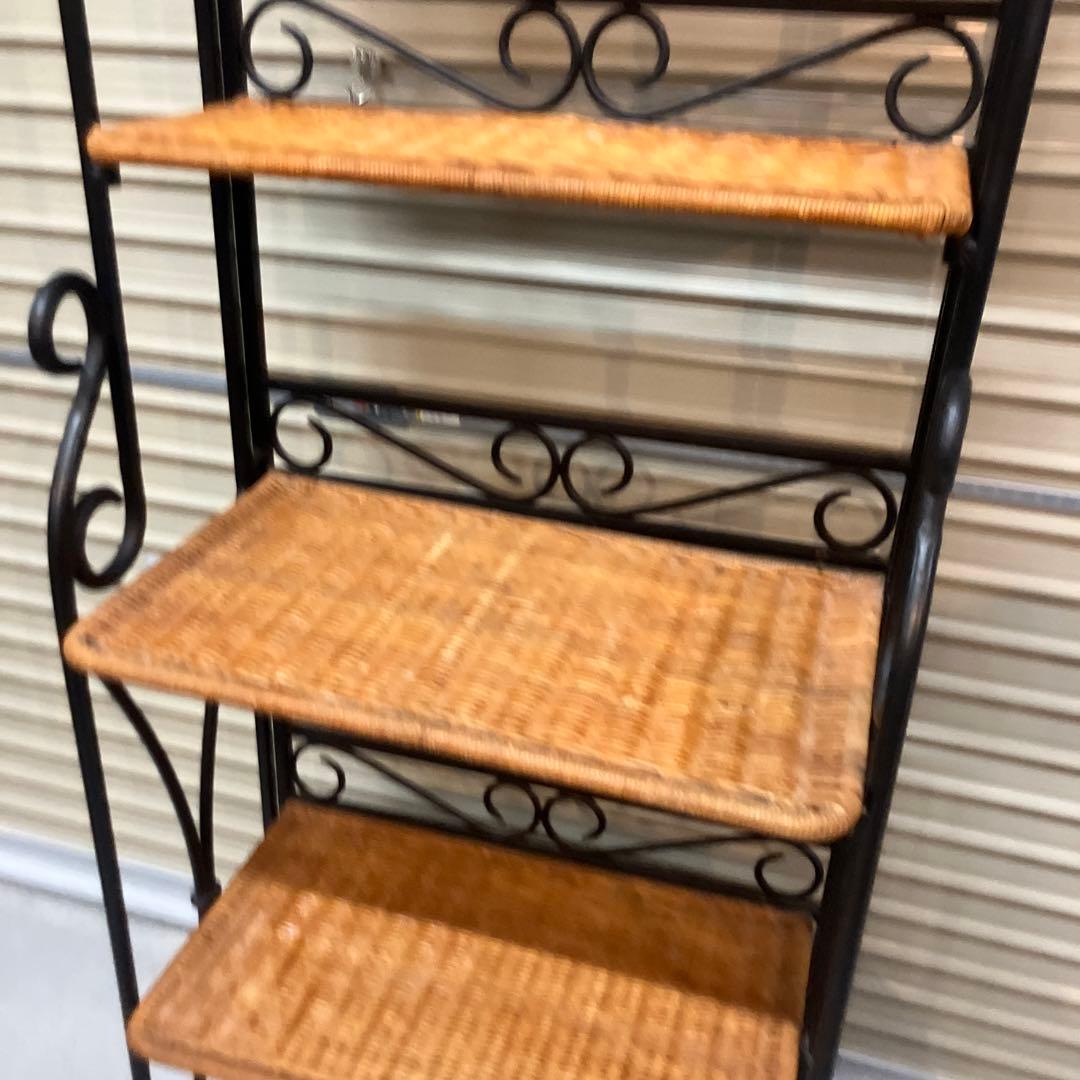 アンティーク調 アイアンフレーム 5段折りたたみラタンラック 飾り棚 花台レトロ