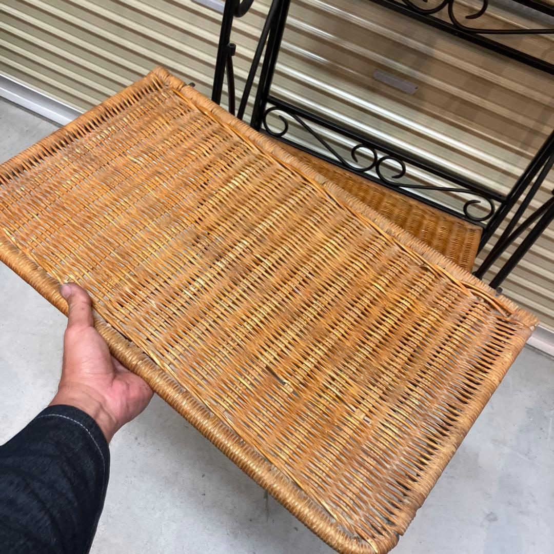 アンティーク調 アイアンフレーム 5段折りたたみラタンラック 飾り棚 花台レトロ