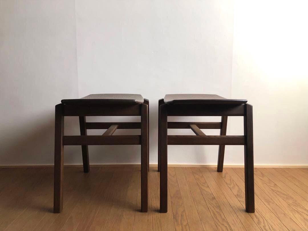 オーク無垢材 スタッキングスツール 2脚セット 曲げ木 民藝 クラフト家具