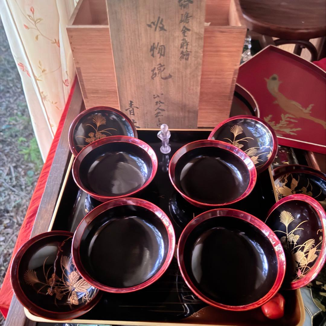 2215様感謝‼️感謝特別価格‼️超絶JAPAN蒔絵あけぼの❌黒蒔絵茶懐石吸物椀5客