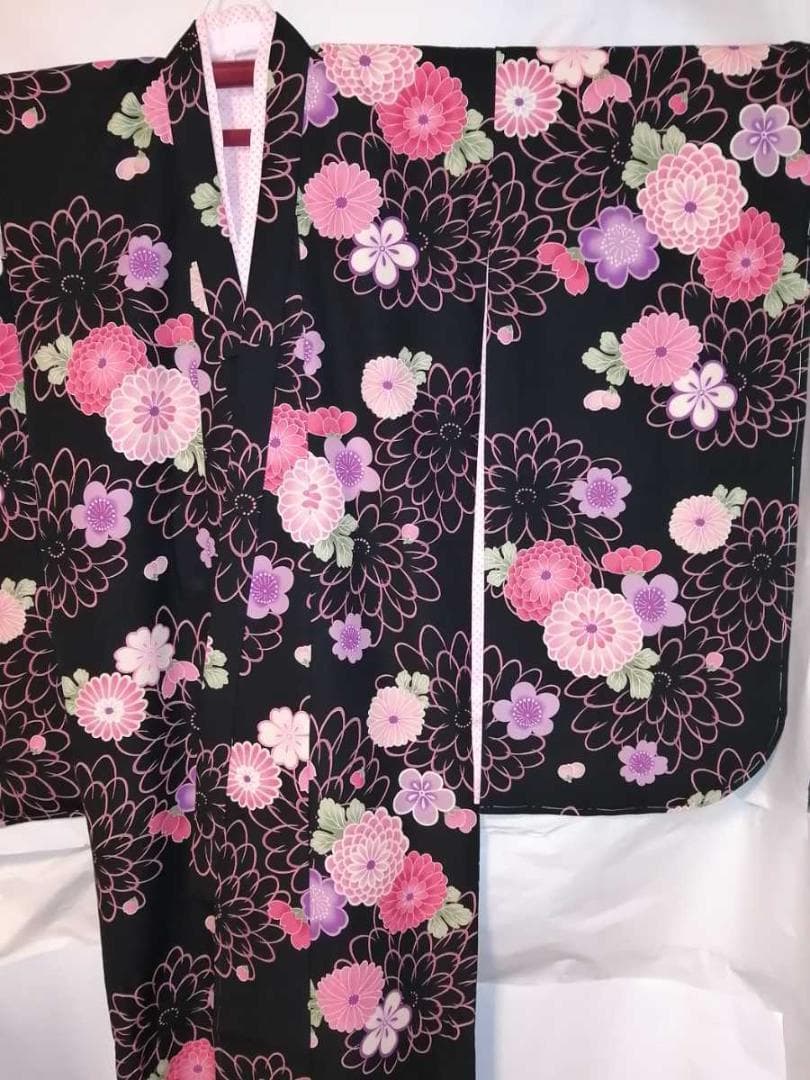 ★未使用品★古今ジュニア 七五三 7歳着物 黒地 桜菊柄 長襦袢付 ⑦-9