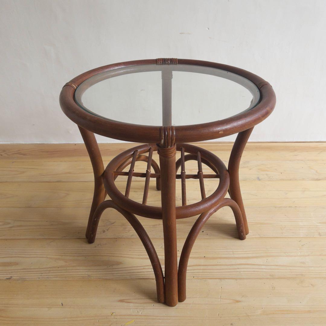 ラタン　サイドテーブル　ガラステーブル　古道具　古家具　ビンテージ　アンティーク