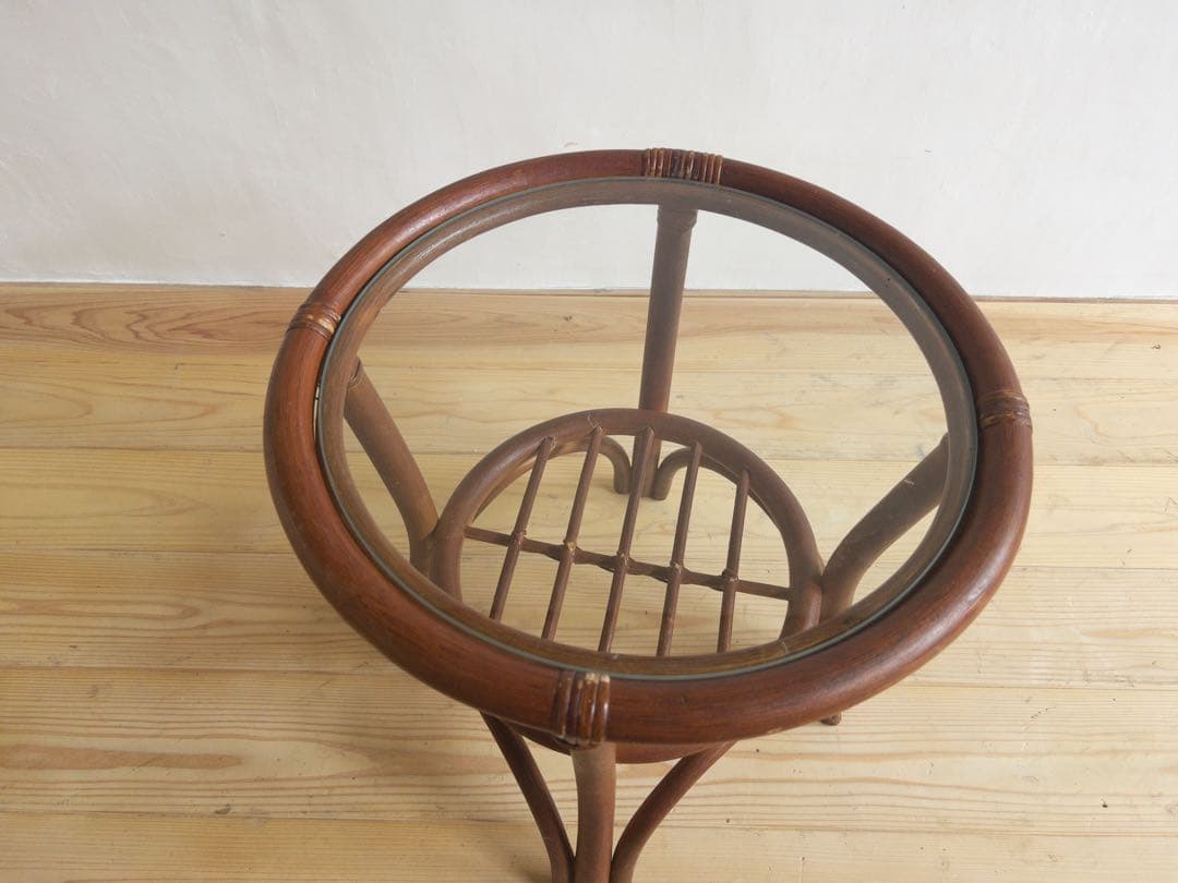 ラタン　サイドテーブル　ガラステーブル　古道具　古家具　ビンテージ　アンティーク