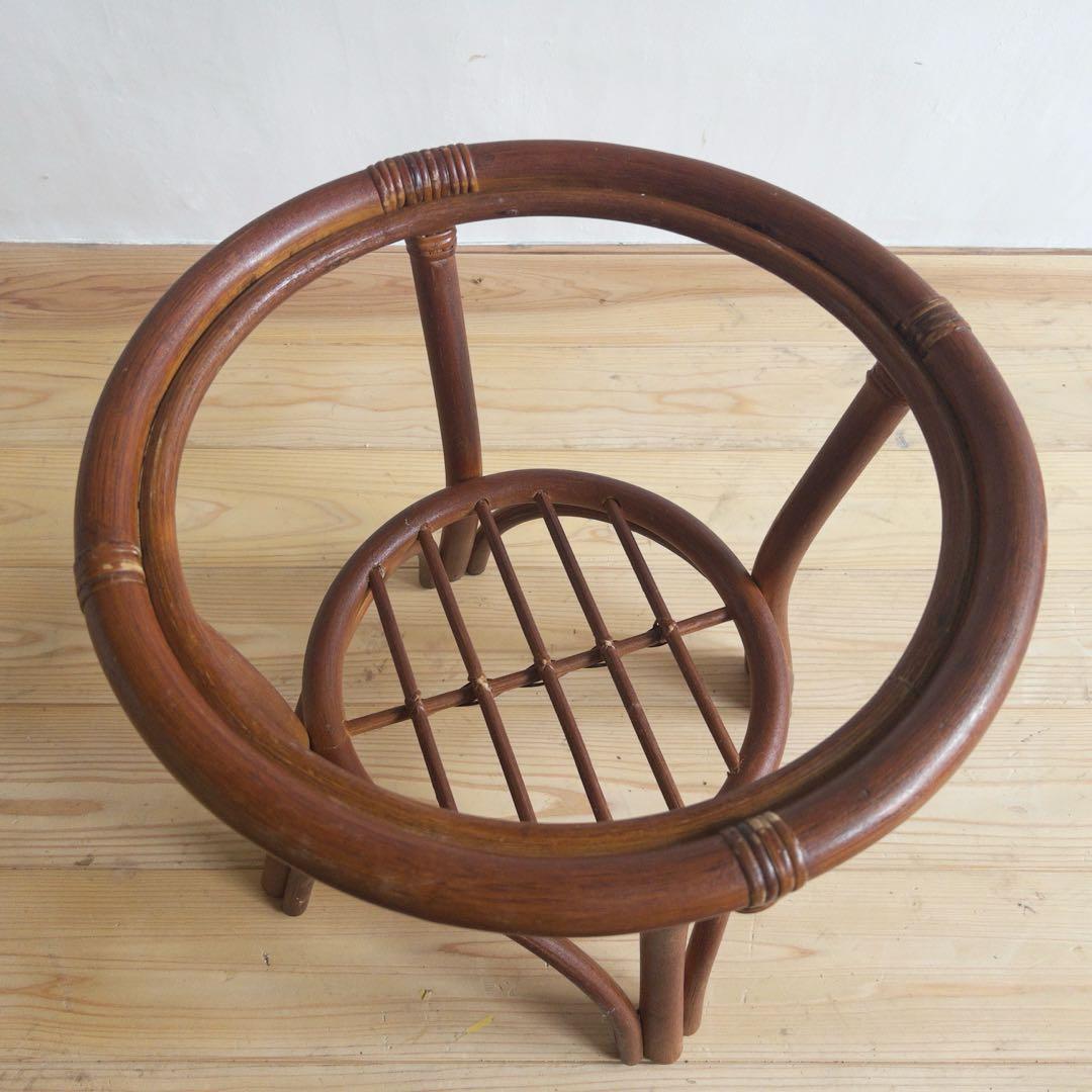 ラタン　サイドテーブル　ガラステーブル　古道具　古家具　ビンテージ　アンティーク