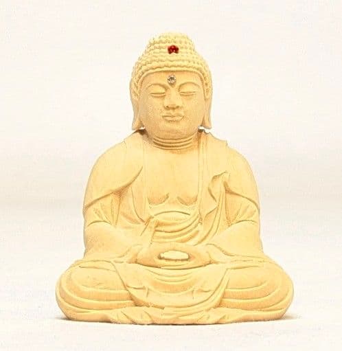 【ゲリラセール・新品】 釈迦如来座像　黄楊　総高さ約15.5㎝　丸形台座付　釈迦