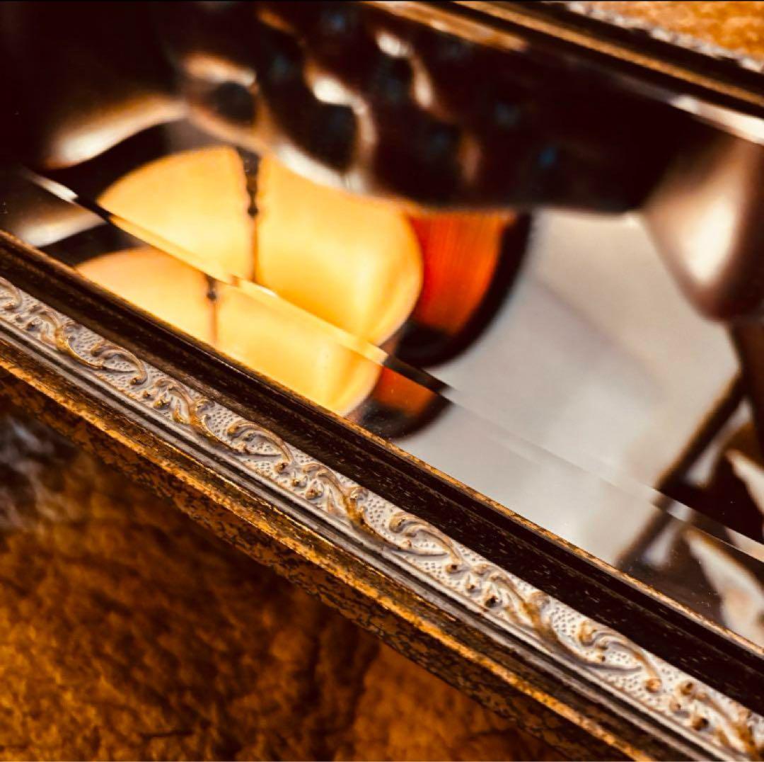 湯布院アンティーク イタリアウォールミラー八角形 凸ガラス 金彩装飾 ロココ姿鏡