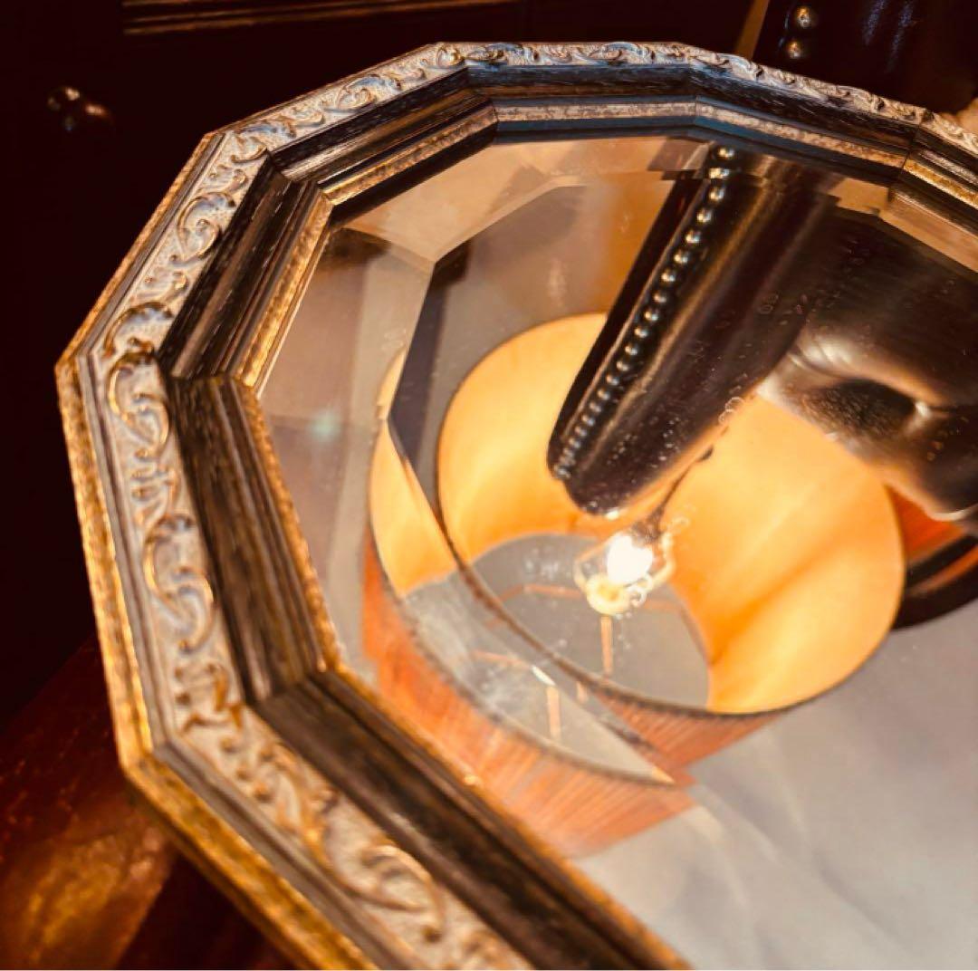 湯布院アンティーク イタリアウォールミラー八角形 凸ガラス 金彩装飾 ロココ姿鏡