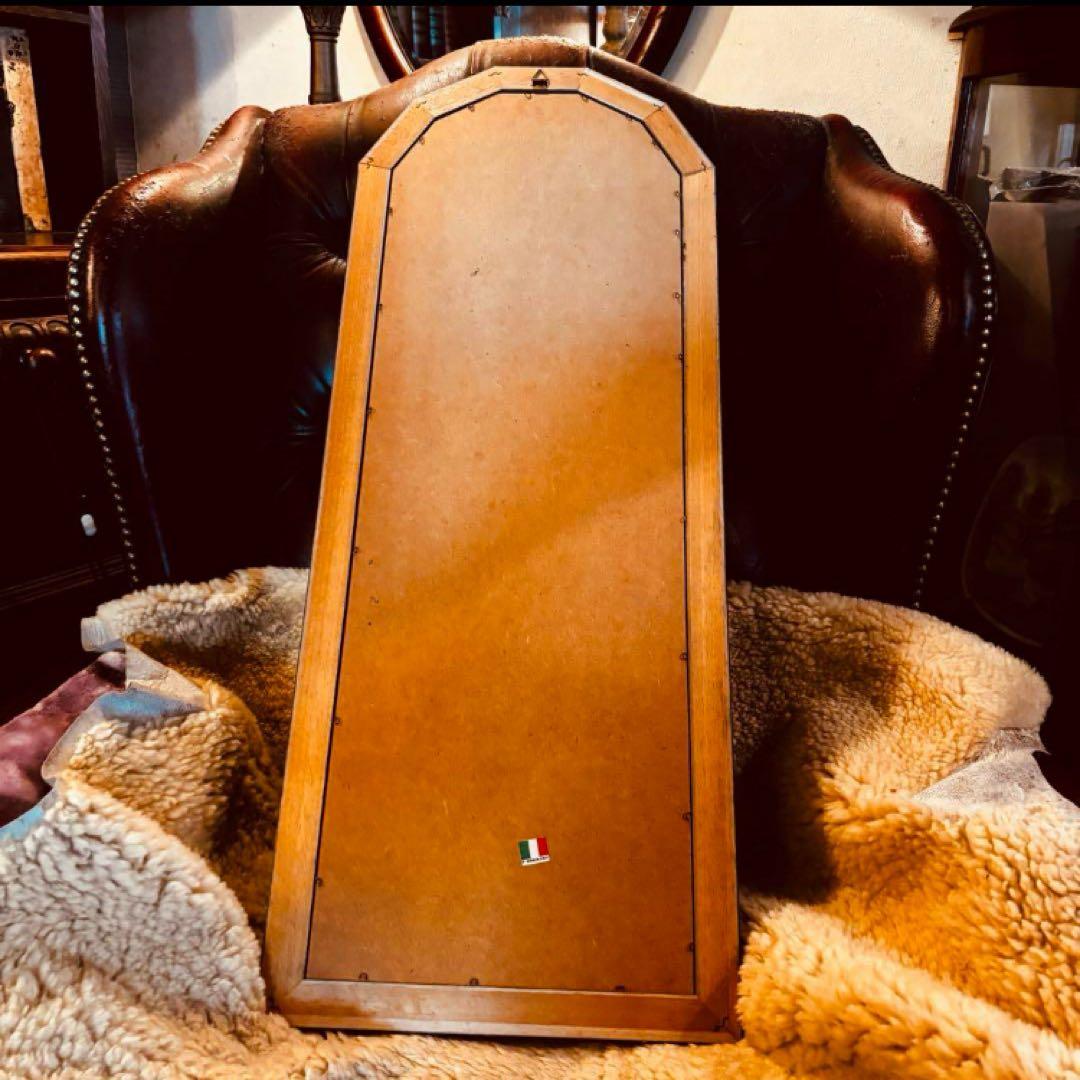 湯布院アンティーク イタリアウォールミラー八角形 凸ガラス 金彩装飾 ロココ姿鏡