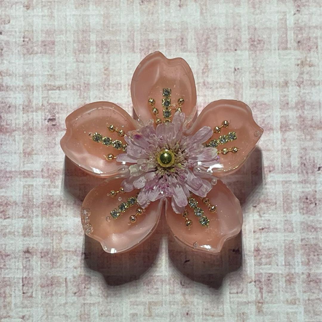 サクラ-2 ハンドメイド レジン ヘアゴム ブローチ ポニーフック