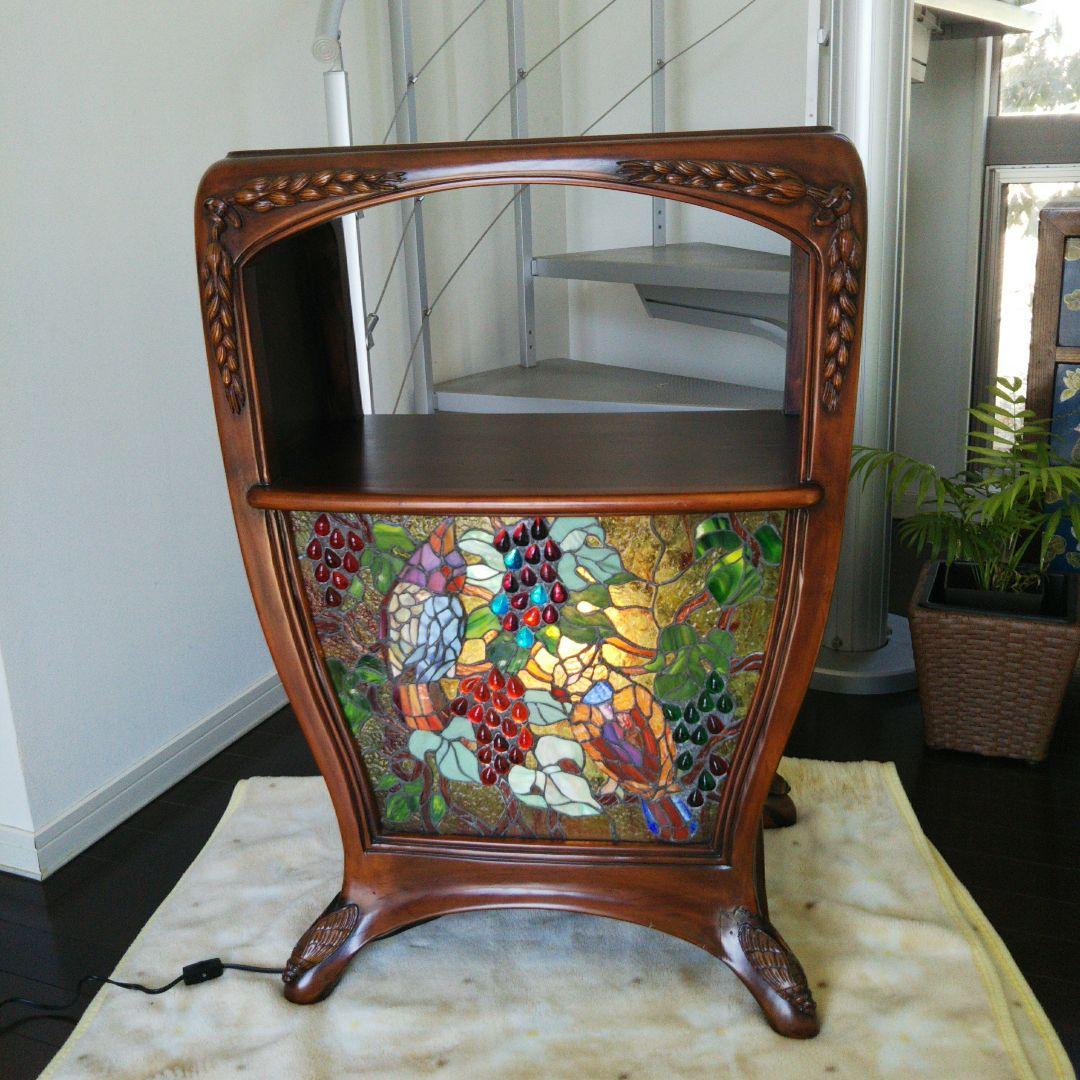 アンティーク コンソール 飾り棚 木製ステンドグラス サイドテーブル