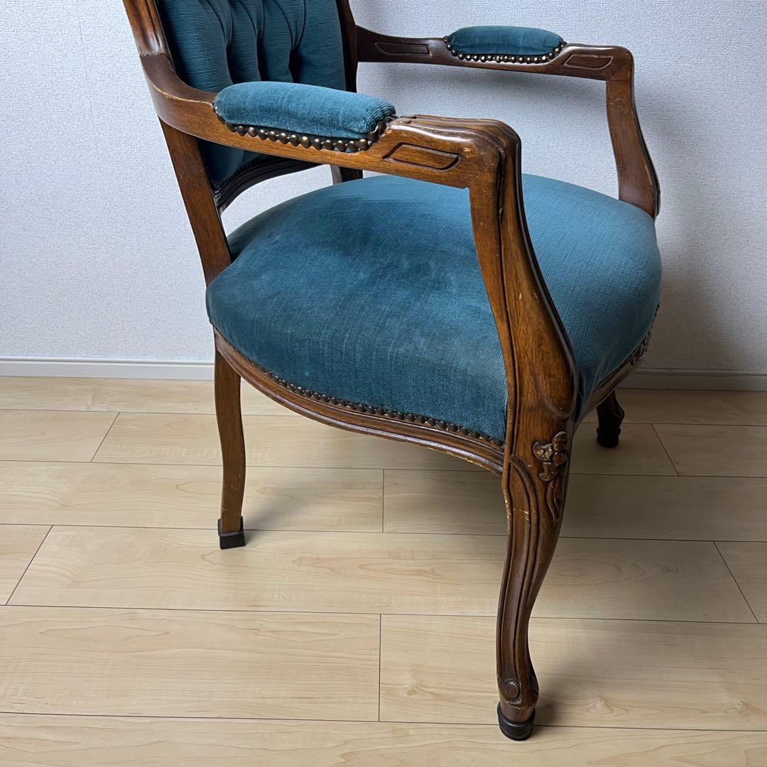 イギリス アンティーク 猫脚 肘掛け チェア コーデュロイ　ロココ調