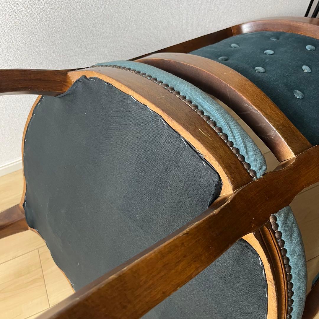 イギリス アンティーク 猫脚 肘掛け チェア コーデュロイ　ロココ調