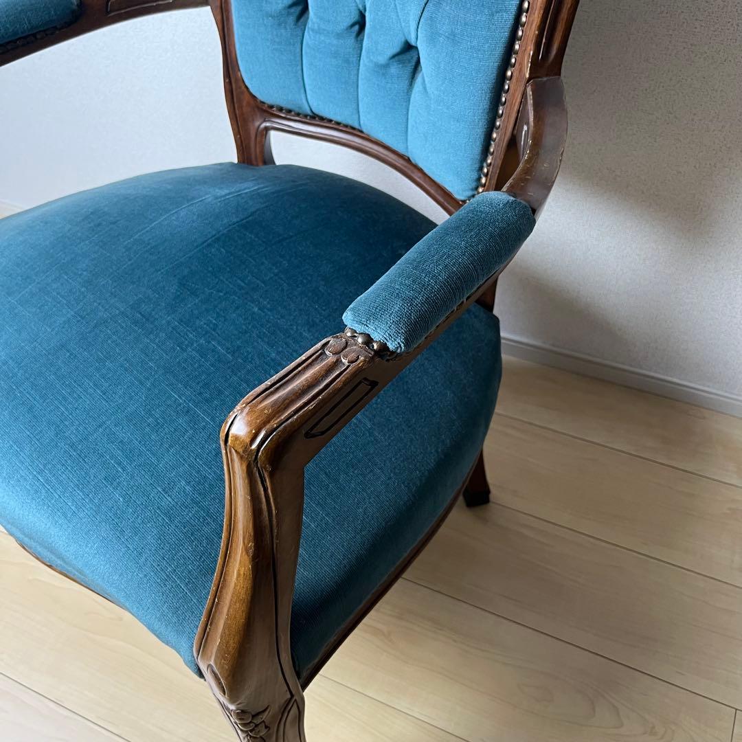 イギリス アンティーク 猫脚 肘掛け チェア コーデュロイ　ロココ調