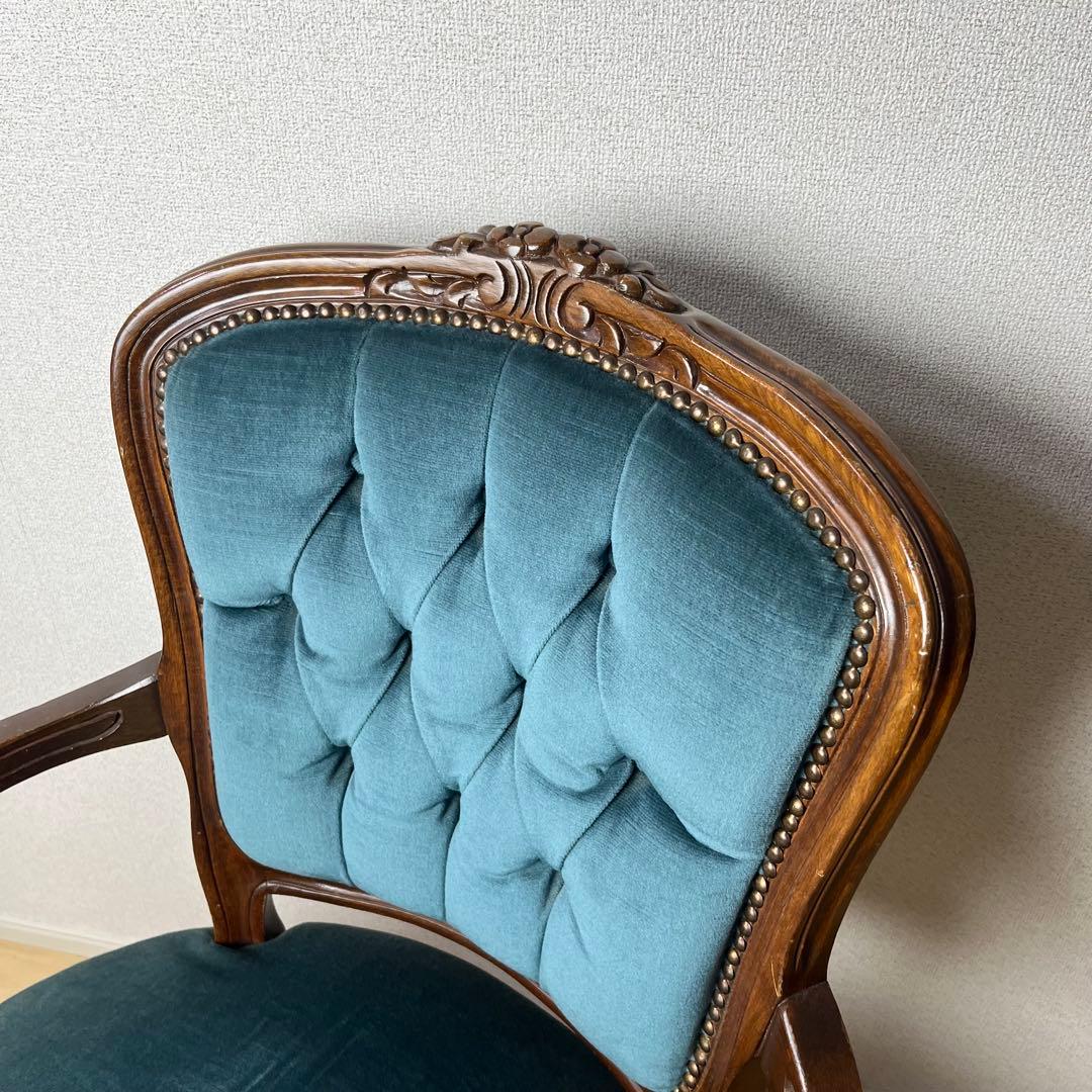 イギリス アンティーク 猫脚 肘掛け チェア コーデュロイ　ロココ調