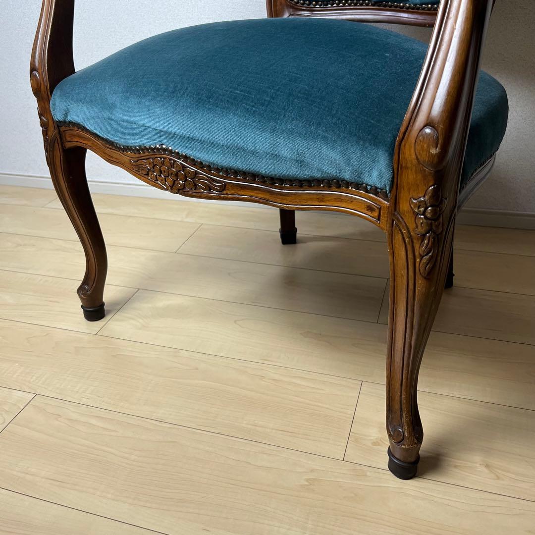 イギリス アンティーク 猫脚 肘掛け チェア コーデュロイ　ロココ調