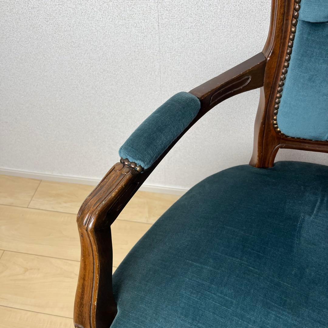 イギリス アンティーク 猫脚 肘掛け チェア コーデュロイ　ロココ調