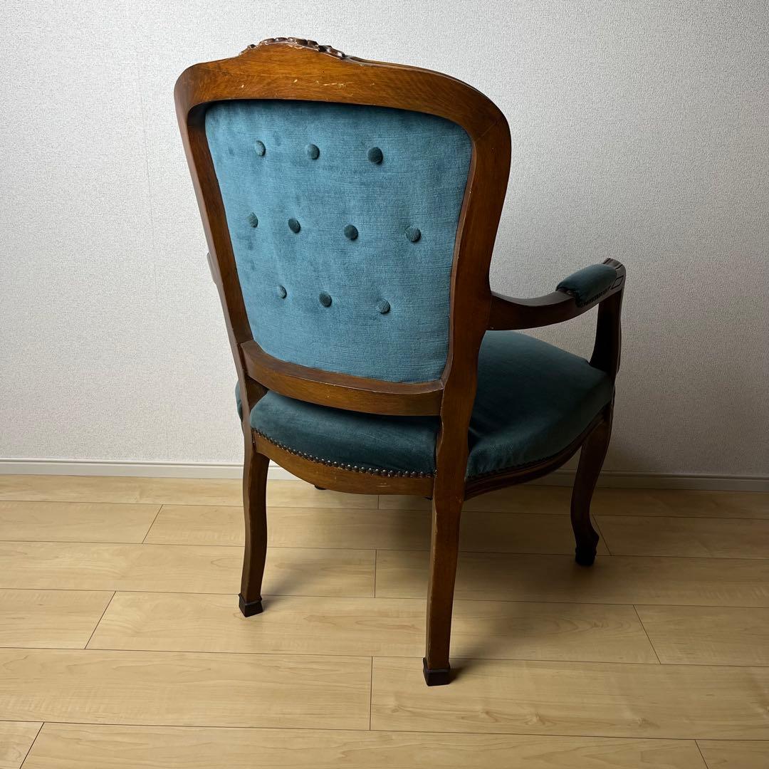 イギリス アンティーク 猫脚 肘掛け チェア コーデュロイ　ロココ調