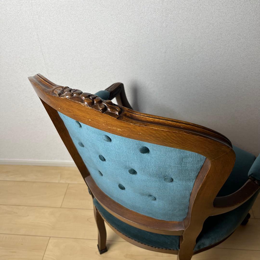 イギリス アンティーク 猫脚 肘掛け チェア コーデュロイ　ロココ調