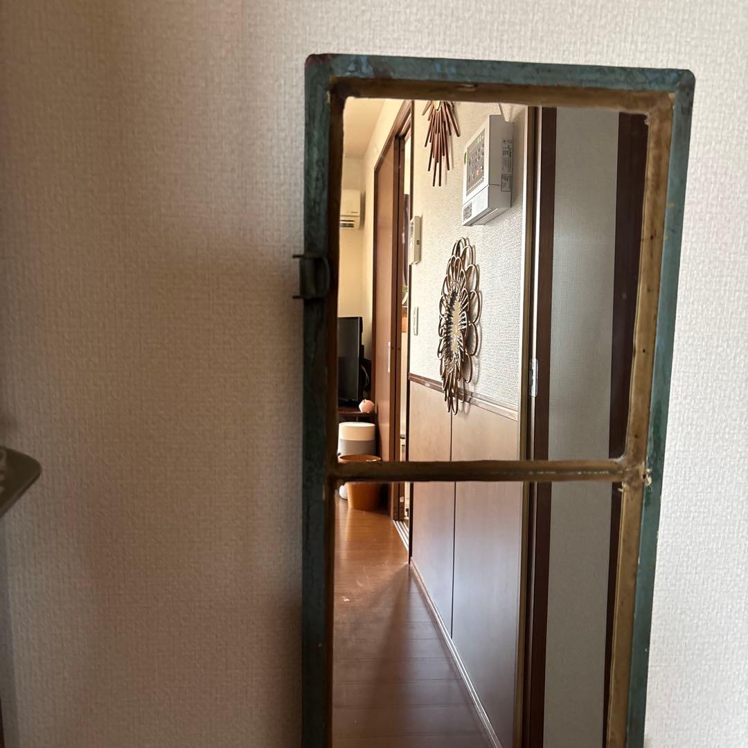 レトロ風スタンドミラー 青緑色