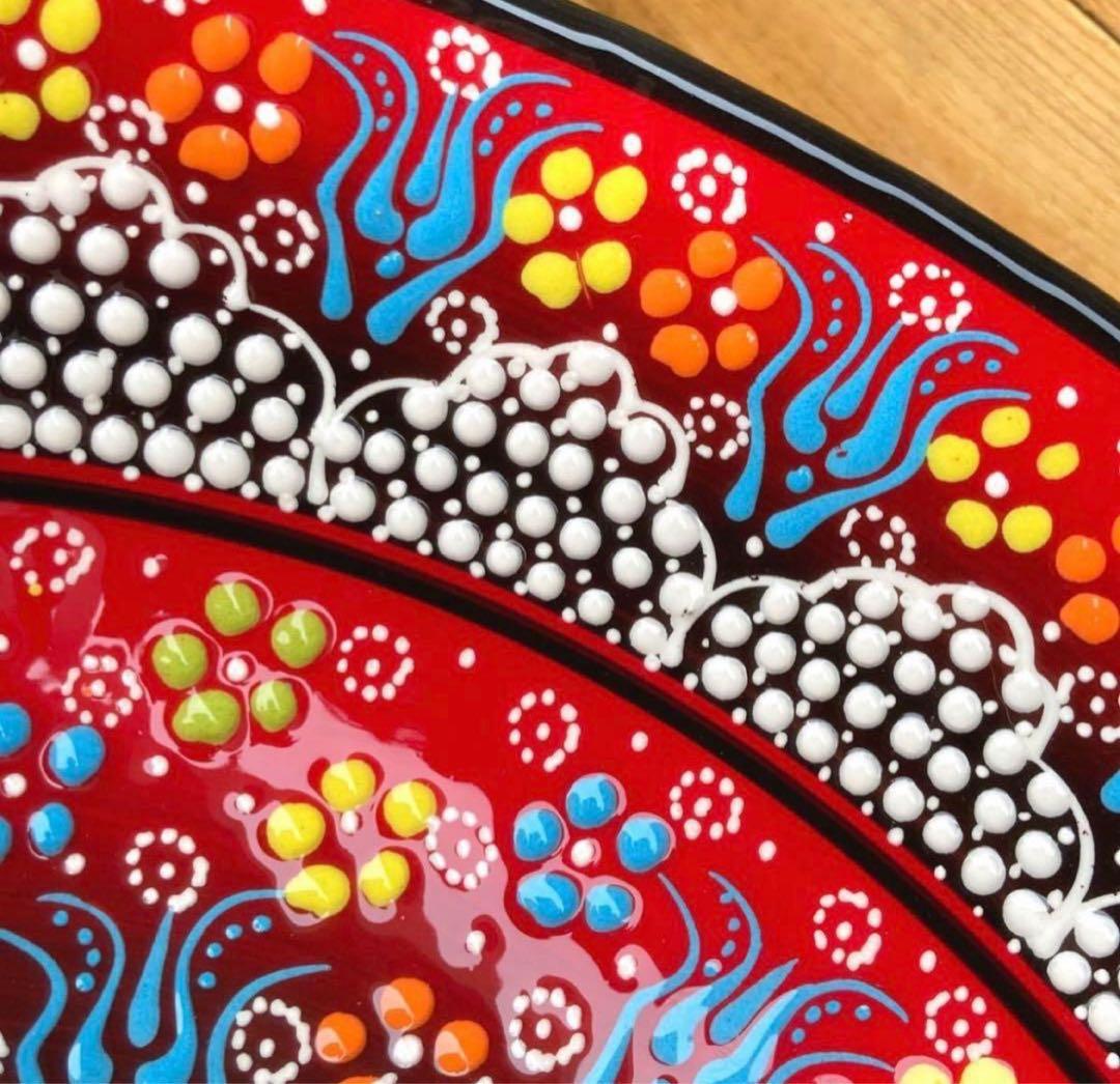 31.5cm☆新品☆【トルコ】陶器 特大サイズ ボウル ＊ 赤 ＊キュタフヤ＊