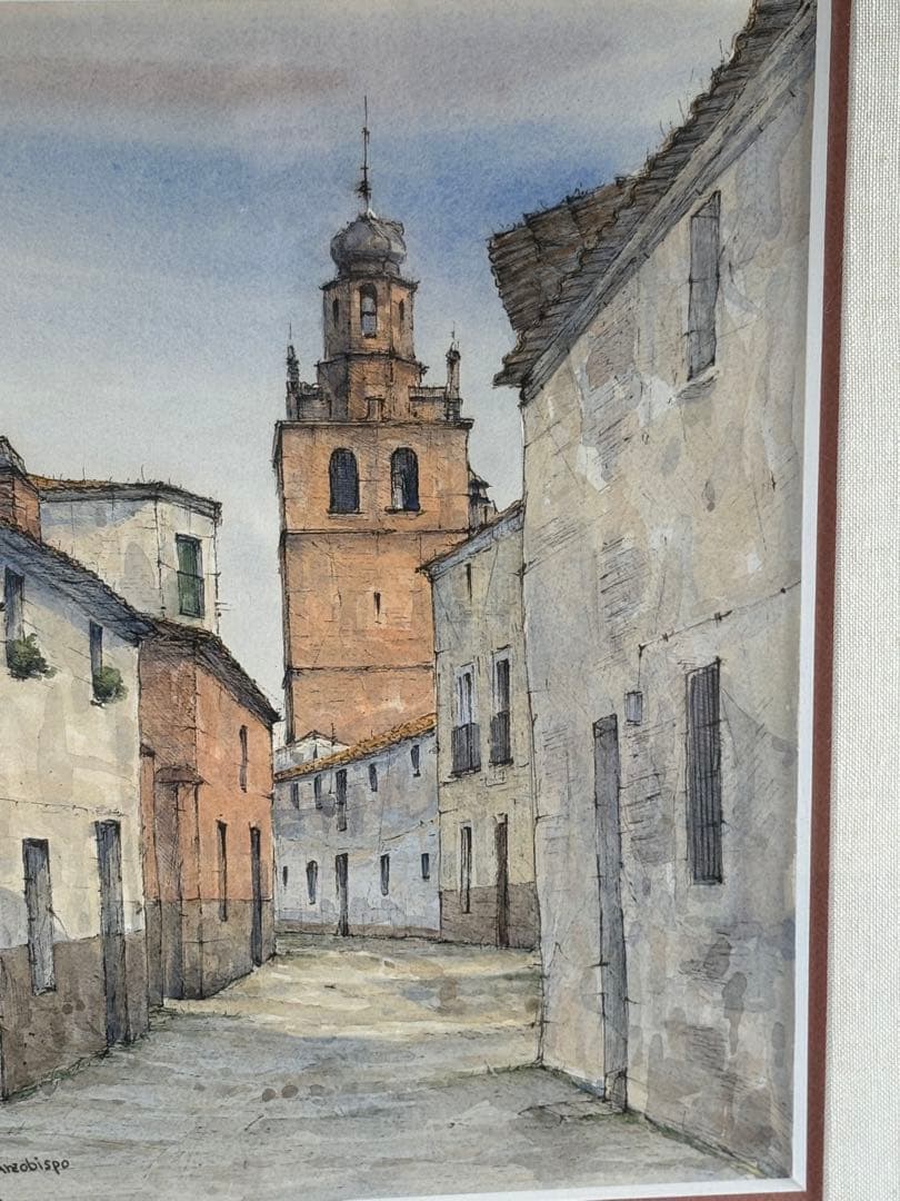 塔のみえる道濱田隆志水彩画