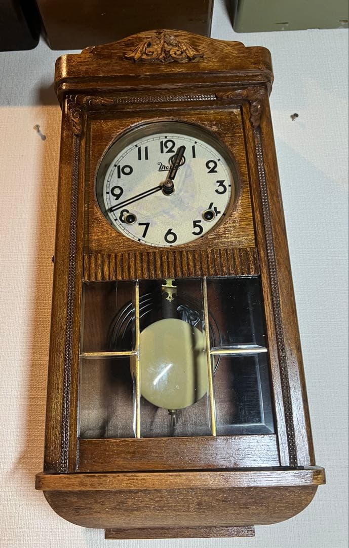 Meiji明治振り子時計ゼンマイ掛け時計古時計柱時計ボンボン時計　稼働品