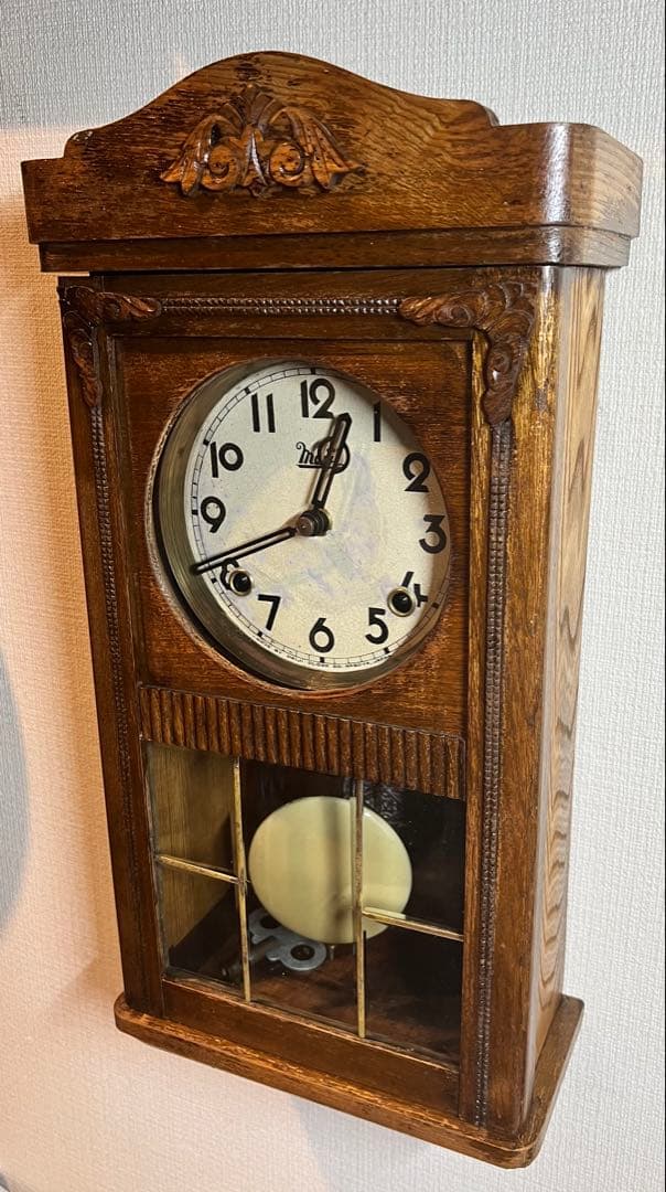 Meiji明治振り子時計ゼンマイ掛け時計古時計柱時計ボンボン時計　稼働品