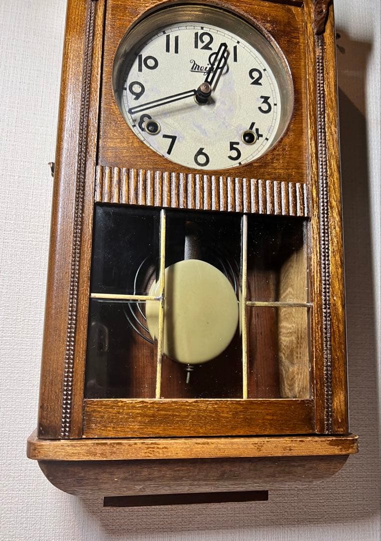 Meiji明治振り子時計ゼンマイ掛け時計古時計柱時計ボンボン時計　稼働品