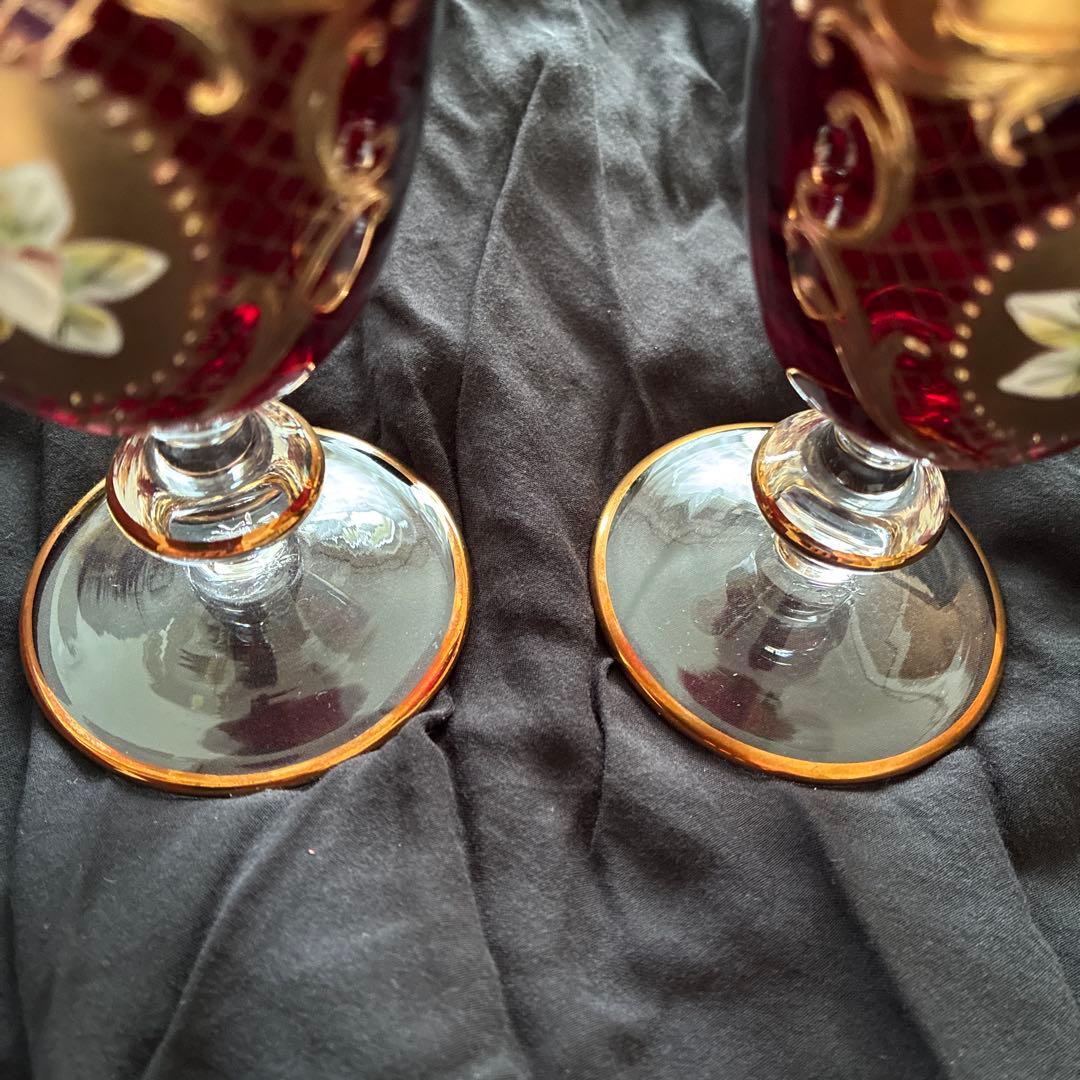 ベネチアングラス 24金 ペアグラス ヴェネチアン 赤色 ラグーナムラノ