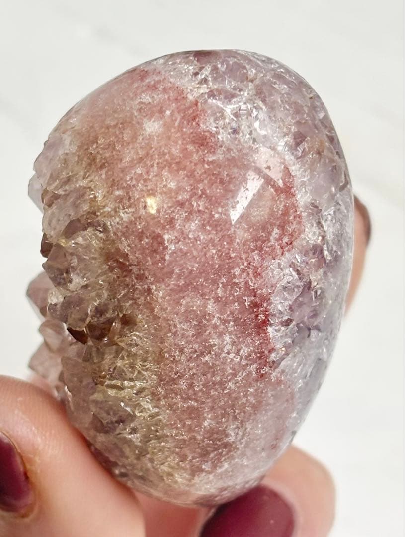 《希少・赤カラー》赤を秘めた花結晶 ピンクアメジストハート 台座付