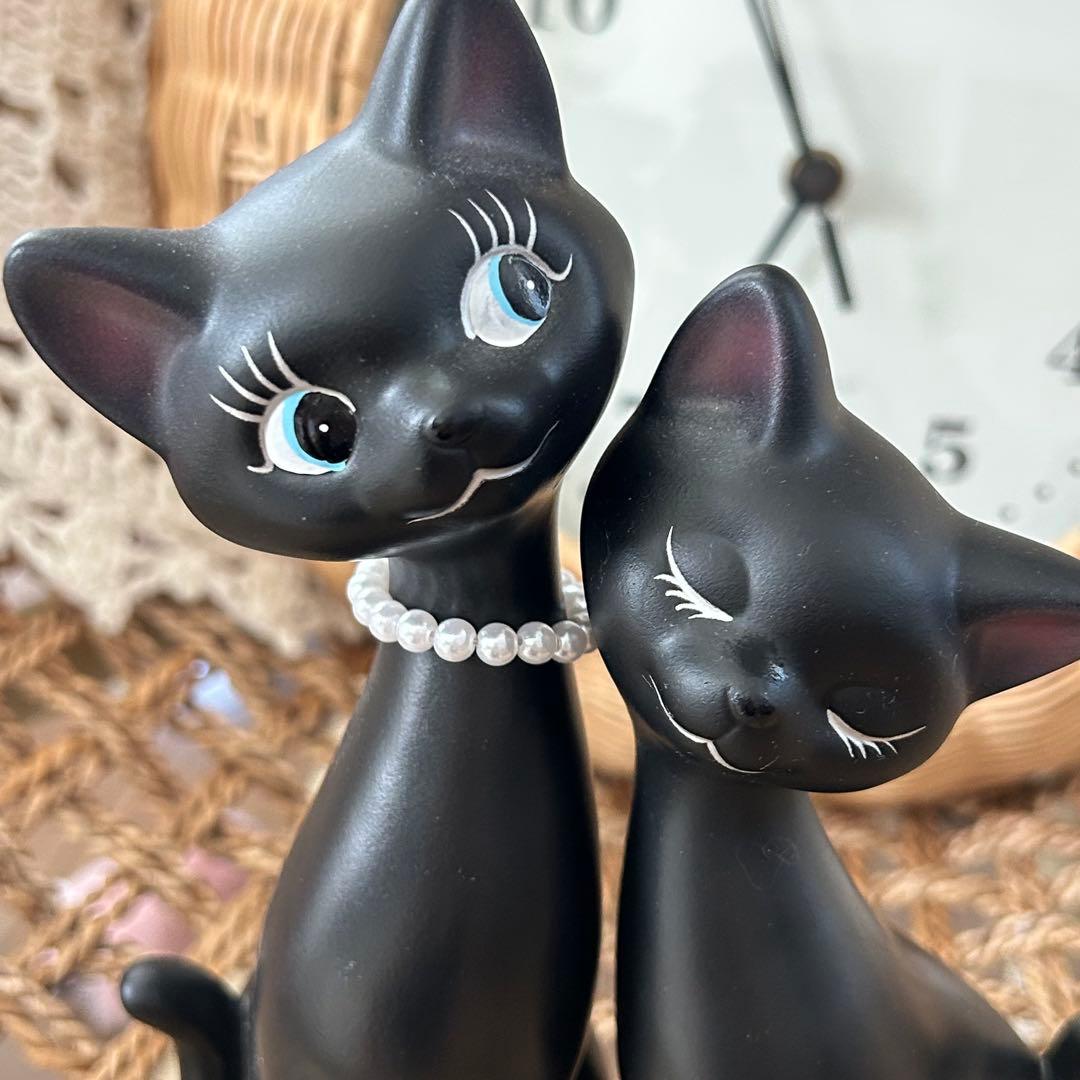 黒猫 ペア 置物 オブジェ レトロ アンティーク - メルカリ