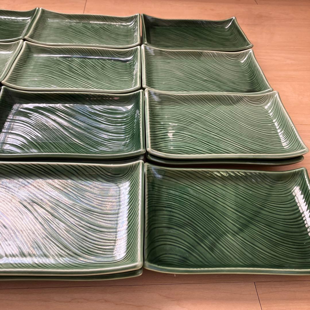 和食器 緑色 波模様 長方形皿 23枚セット