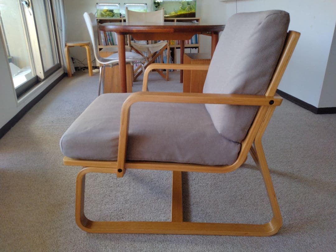 【良品】MUJI無印 ダイニングソファチェアオーク材/リビングでもつかえる茶②