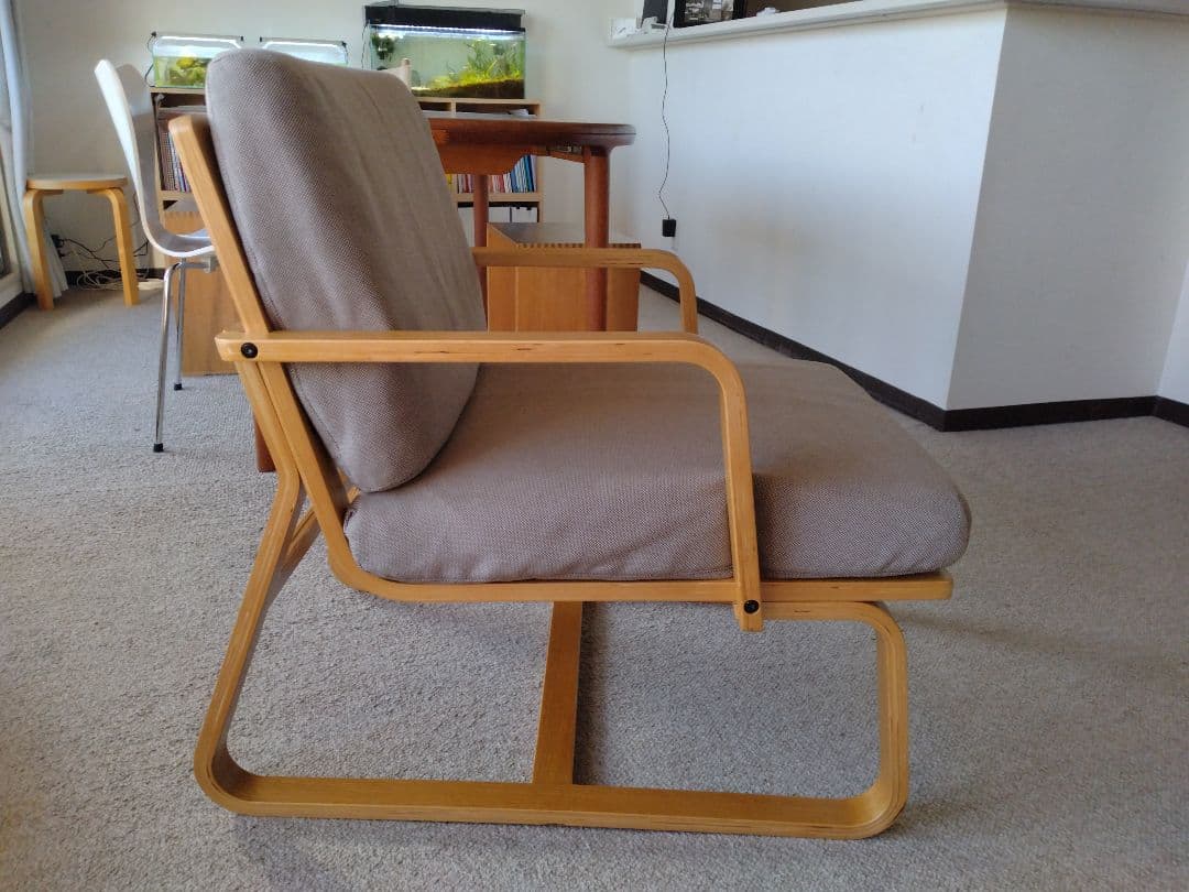 【良品】MUJI無印 ダイニングソファチェアオーク材/リビングでもつかえる茶②