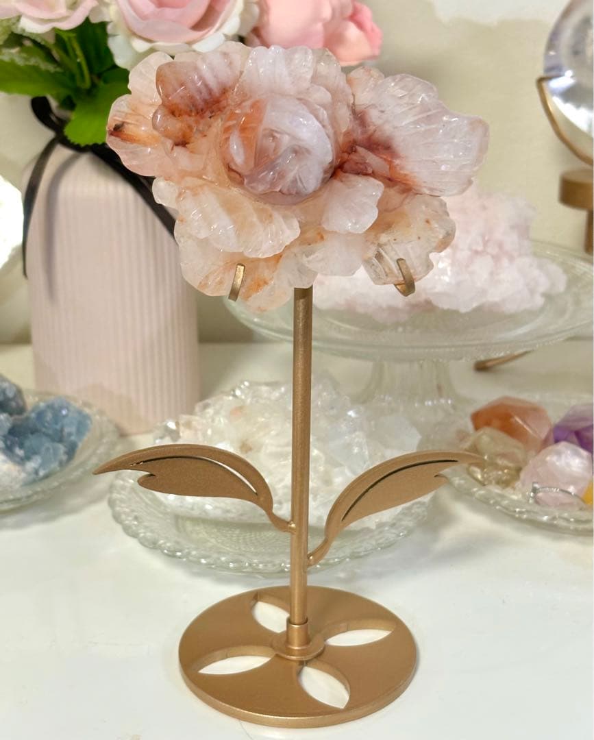 レア　ファイヤークォーツ　BIG薔薇　スタンド付き　ファイアークォーツ