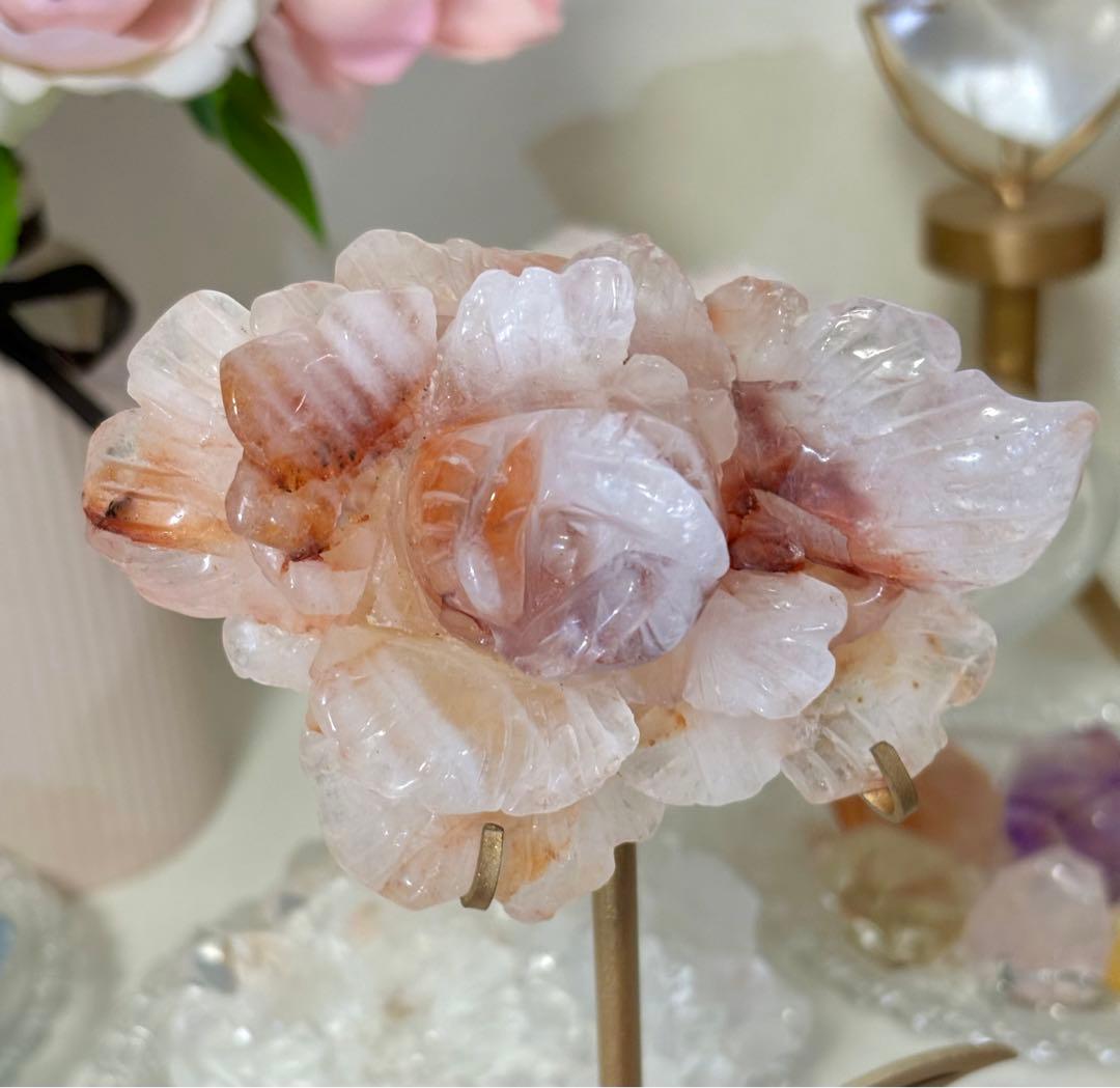 レア　ファイヤークォーツ　BIG薔薇　スタンド付き　ファイアークォーツ