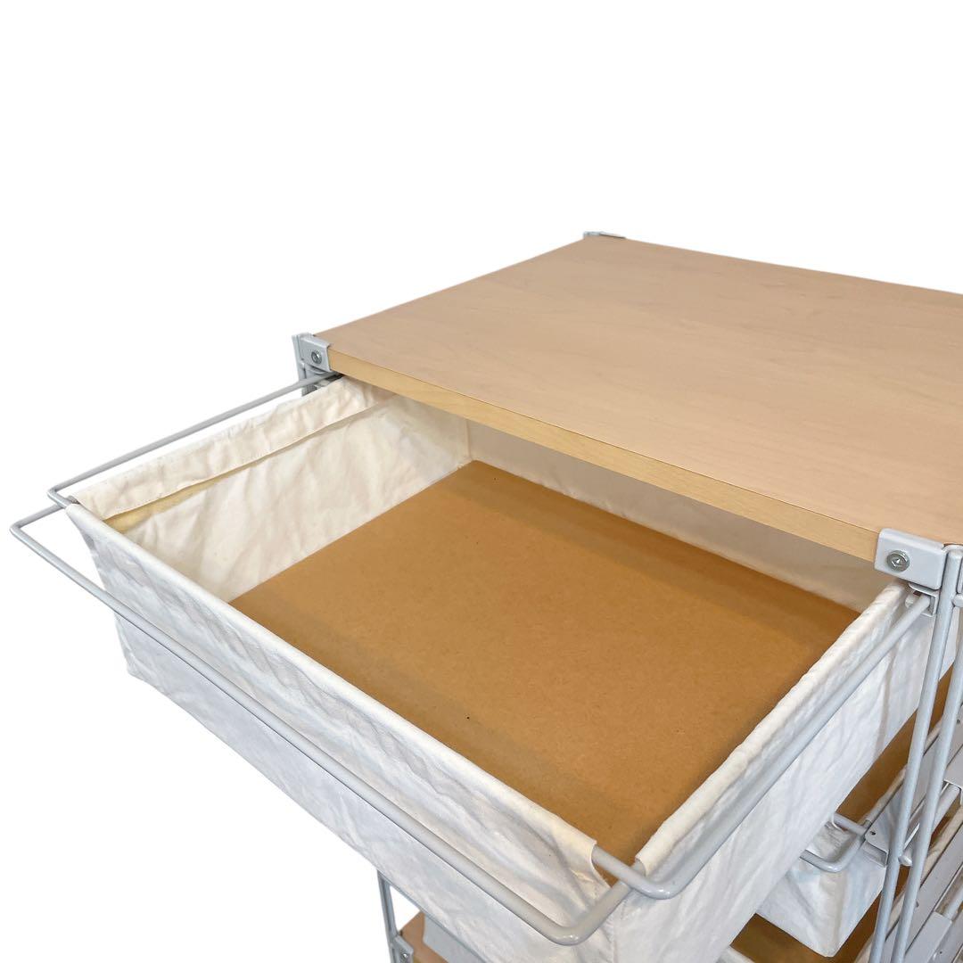 無印良品　スチールユニットシェルフ　4段帆布バスケット　木製天板　MUJI