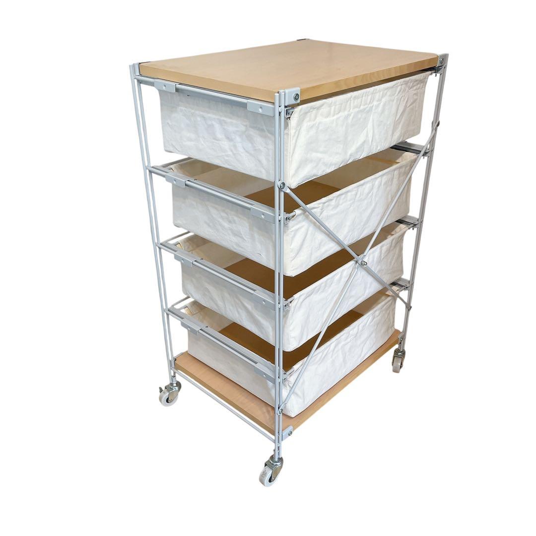 無印良品　スチールユニットシェルフ　4段帆布バスケット　木製天板　MUJI