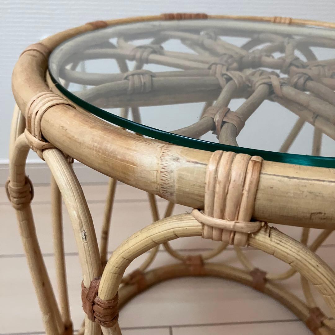 【美品】 JUGLAS (ユグラ)ラウンドサイドテーブル ラタン 籐