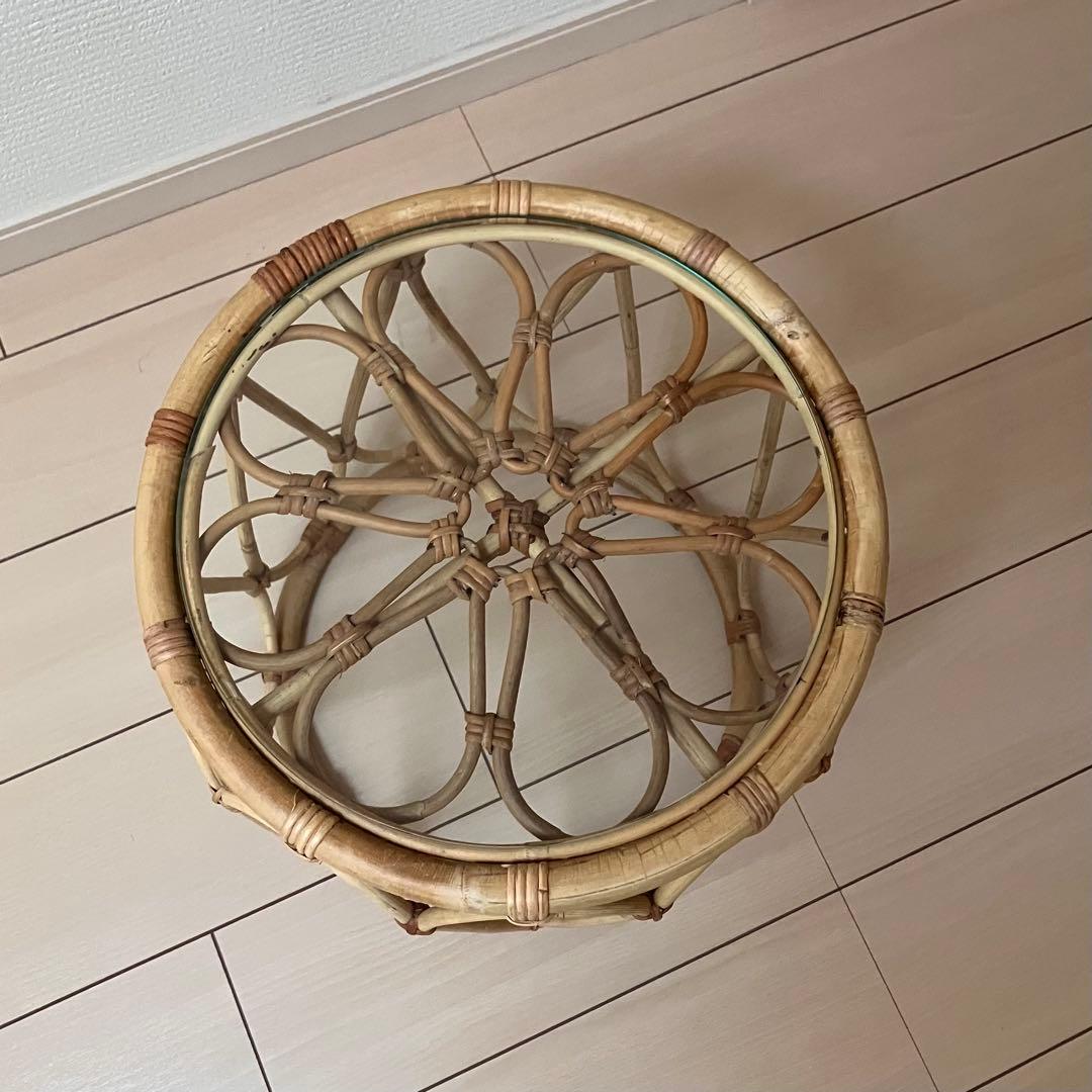 【美品】 JUGLAS (ユグラ)ラウンドサイドテーブル ラタン 籐