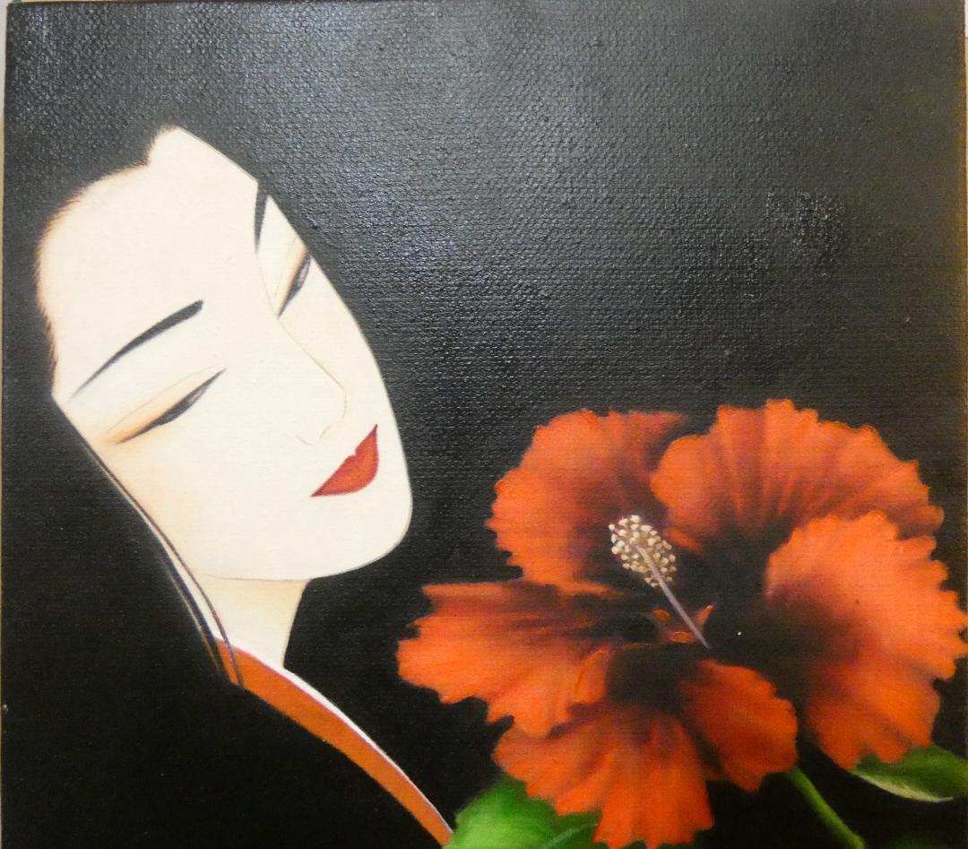 美人像　油絵　鶴田一郎　人物画　F6　額付き　手描き　肉筆