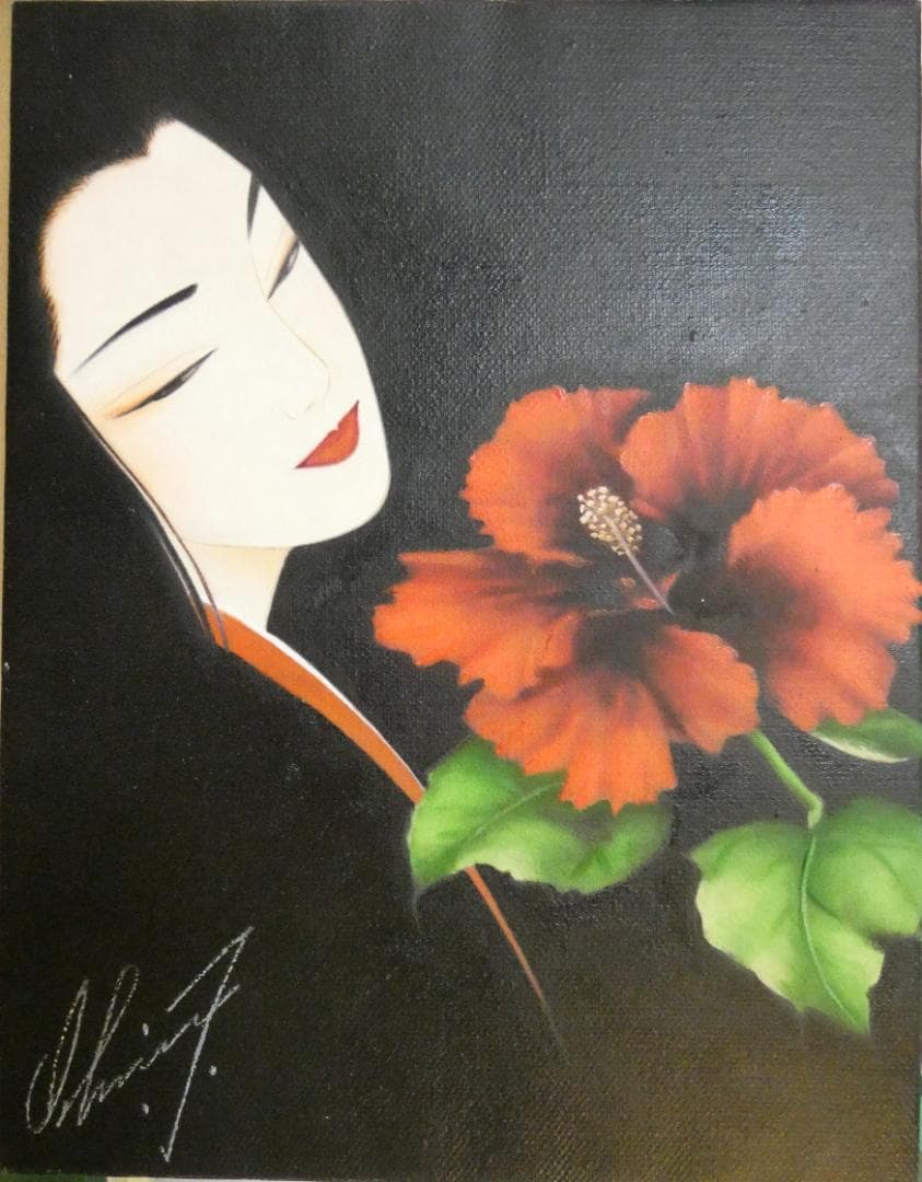 美人像　油絵　鶴田一郎　人物画　F6　額付き　手描き　肉筆