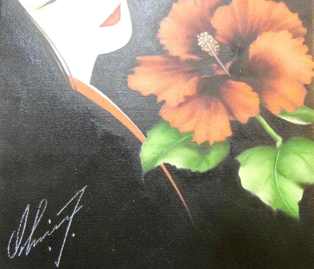 美人像　油絵　鶴田一郎　人物画　F6　額付き　手描き　肉筆