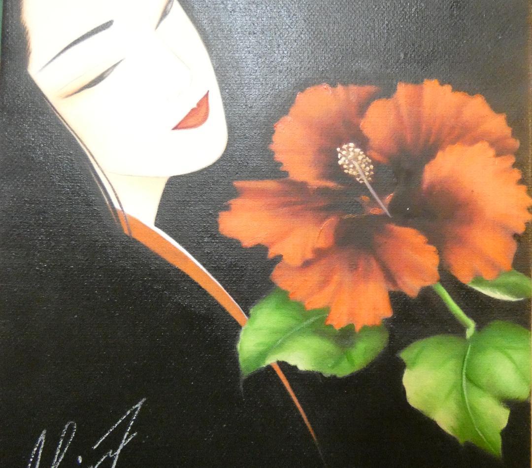 美人像　油絵　鶴田一郎　人物画　F6　額付き　手描き　肉筆