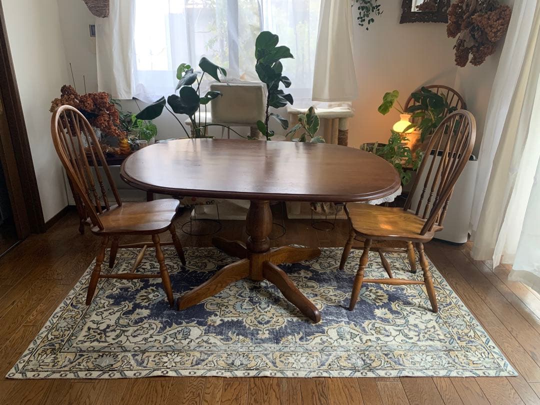 ネイビーブルー シャビー メダリオン208×113 トルコヴィンテージラグ