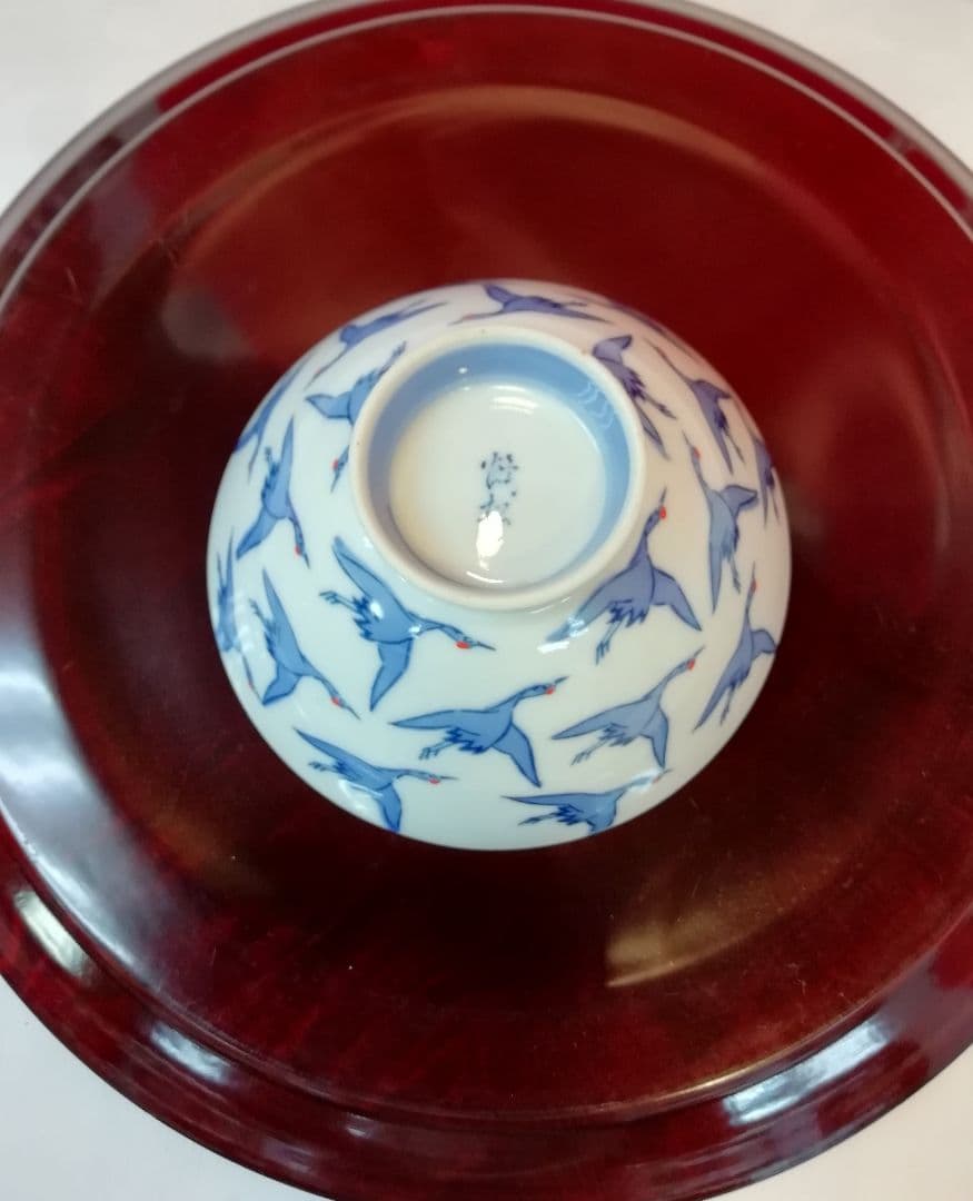 有田波佐見・丹心窯 50年前の煎茶碗5客＋千羽鶴飯碗